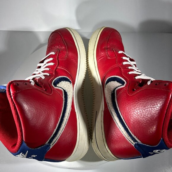 Nike Air Force 1 High Top Red Shoes Mens Size 10 Chenille Swoosh Sneakers AF1 BF - Picture 7 of 12